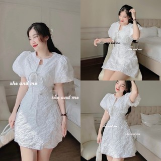 Đầm váy nữ dáng xòe xinh xắn họa tiết gấm hoa họa tiết kèm khoắc trắng tinh khôi đi chơi dự tiệc