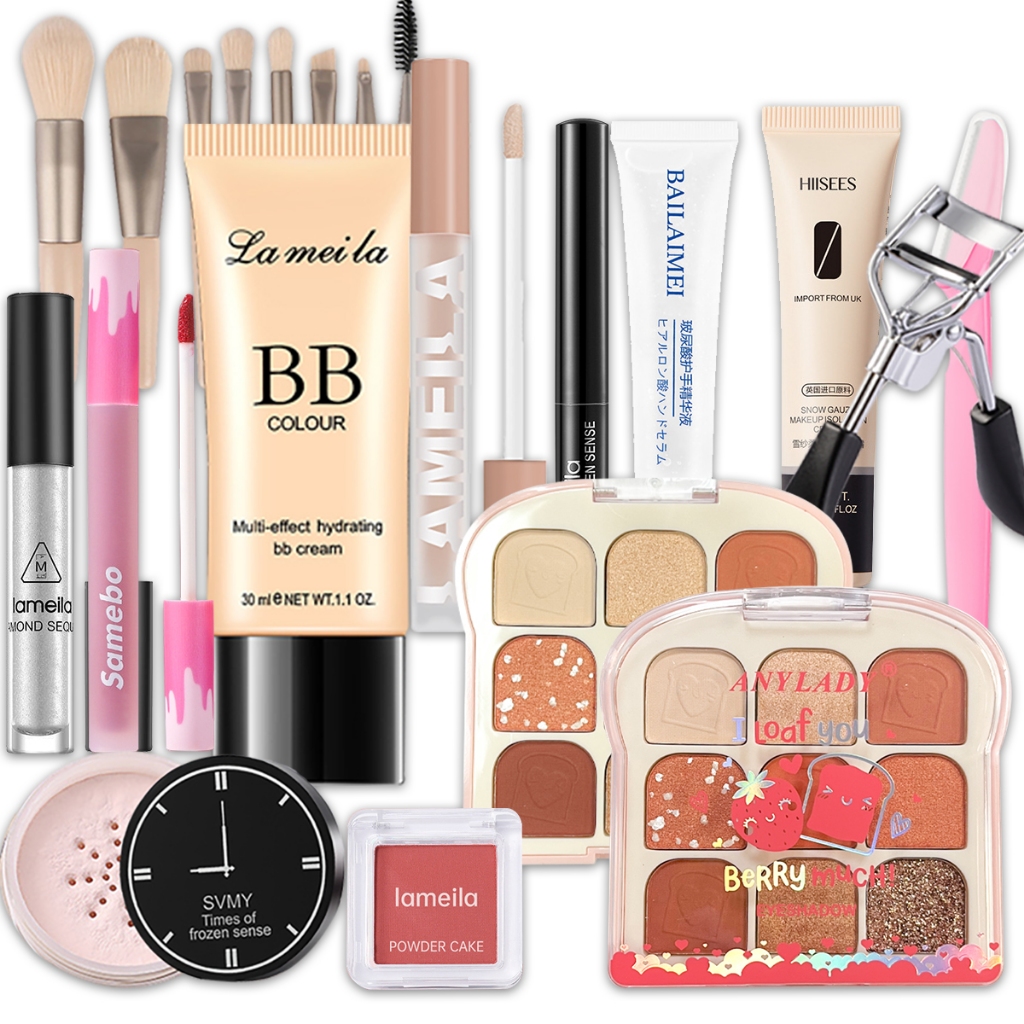 Bộ Trang Điểm Đầy Đủ Chính Hãng Cho Người Mới - Lameila 13 Sản Phẩm Son Môi+Mascara+Kẻ Mắt+Bàn Chải Trang Điểm - Lmlt13