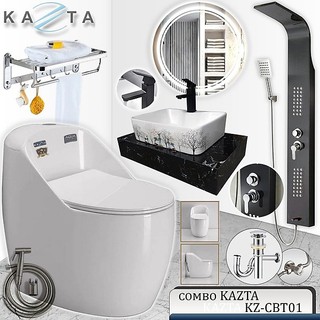 Combo thiết bị nhà tắm cao cấp kazta kz-cbt01: bồn cầu trứng nắp êm-lavabo đặt bàn đá-sen tắm đứng nóng lạnh