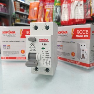 Aptomat chống giật 32a 40a 50a 63a 1 pha 2p 30ma rccb chống giật sopoka