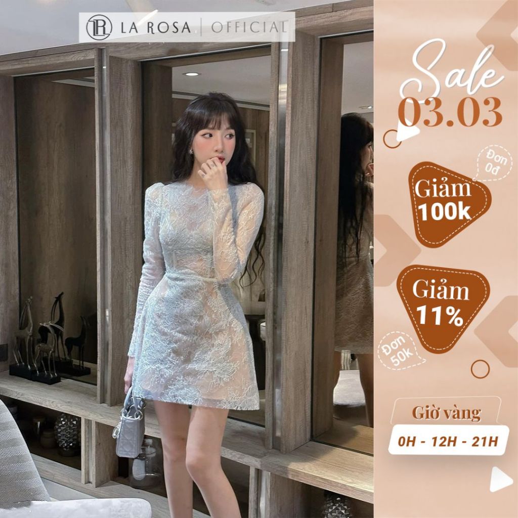 Váy Ren Nhũ Cao Cấp LAROSA Váy Dáng Chữ A Ngắn, Áo Dài Tay Có Lớp Lót Mỏng, Phù Hợp Dự Tiệc Sang Chảnh V953