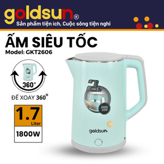 Ấm Đun Nước Siêu Tốc 2 Lớp Goldsun Dung Tích 1.8L Trong 3 Phút, Tự Ngắt Khi Sôi - GKT2606 BH12T