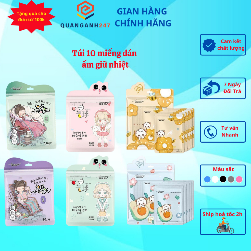 Túi 10 miếng dán giữ nhiệt làm ấm cơ thể giảm đau mỏi vai QA HAPPY LIFE vì sức khoẻ cộng đồng