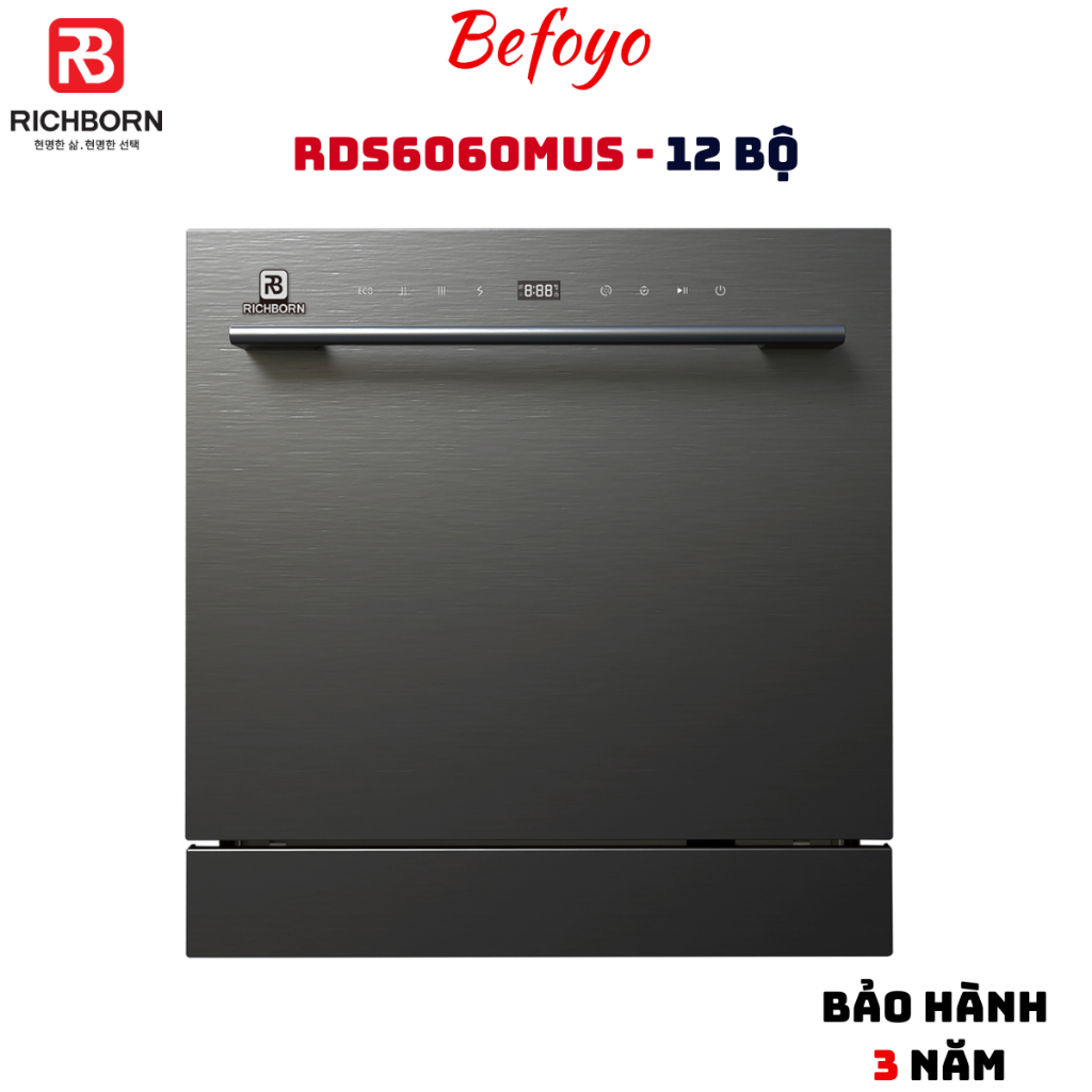 Máy rửa bát Richborn RDS6060MUS 12 bộ Hàn Quốc, kích thước nhỏ gọn sức chứa lớn, bảo hành 3 năm tại nhà