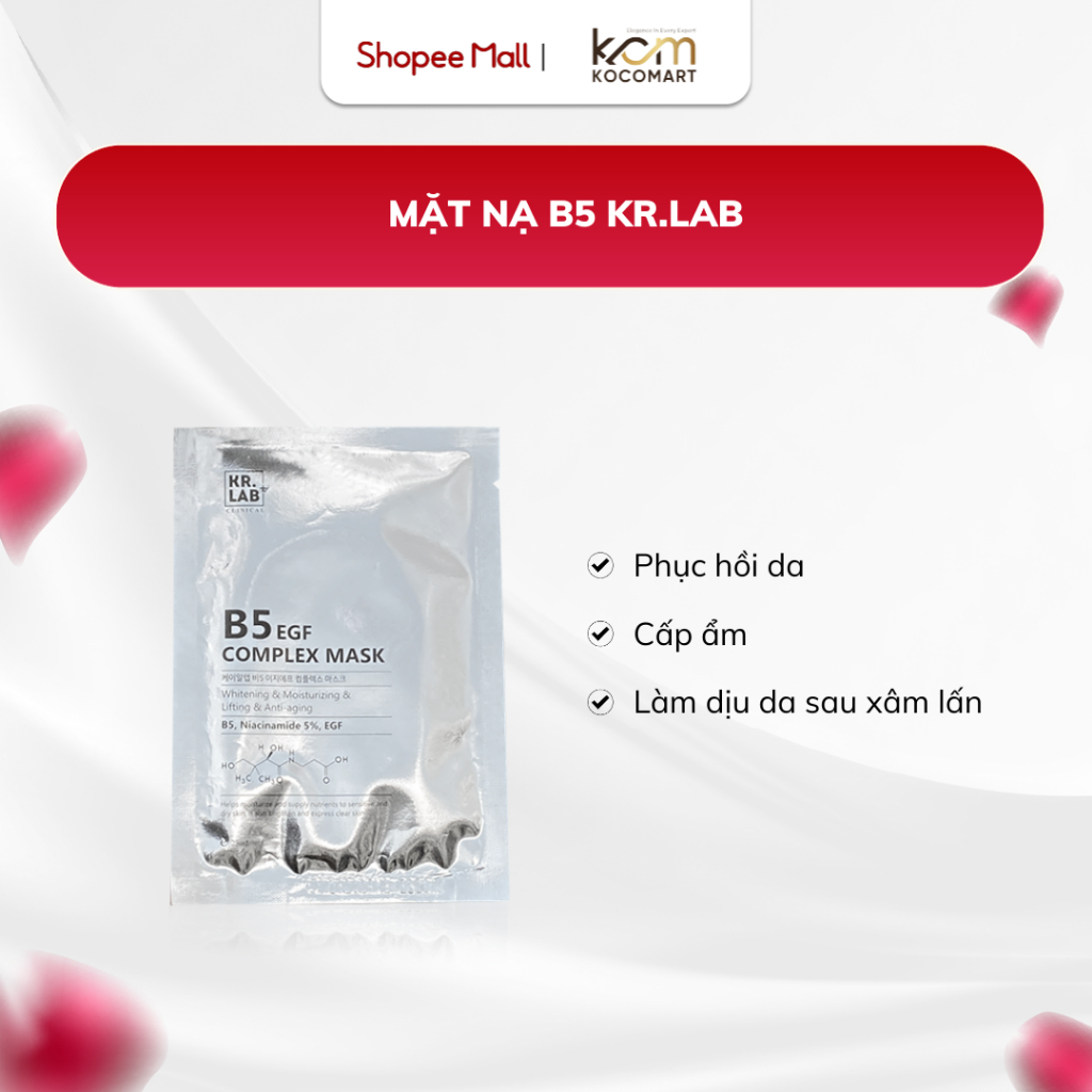 Mặt nạ Mask B5 kr.lab B5 niacinamide EGF complex mask giúp cấp ẩm dưỡng trắng phục hồi da