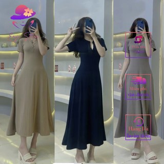 Váy gân đũa dáng xòe tay ngắn