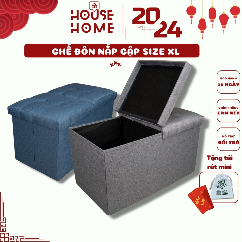 Ghế đôn sofa kiêm thùng đựng đồ chơi, quần áo đa năng có nắp gập thân gỗ chịu lực chất vải Oxford cao cấp - HousetoHome