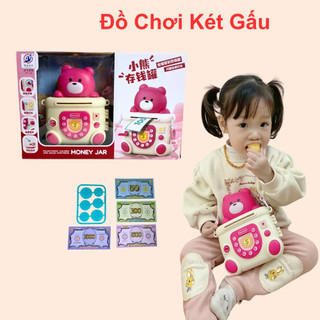 Két tiền mini cho bé đồ chơi két tiền hình túi gấu hồng có nhạc vui nhộn dây đeo tiện lợi