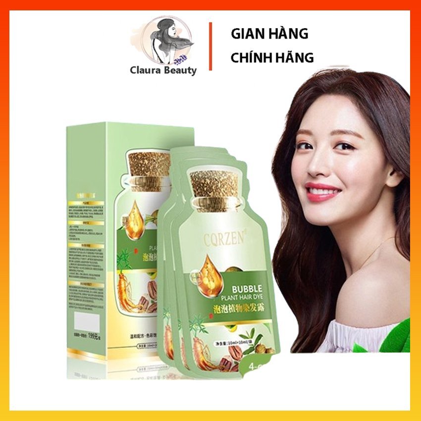 (Hộp 10 Gói) Dầu Gội Nhuộm Màu Tóc Màu Nâu Hạt Dẻ Màu Đen Thảo Dược, Dầu Gội Phủ Bạc Tóc, Nuôi Dưỡng Tóc Khoẻ Óng Mượt