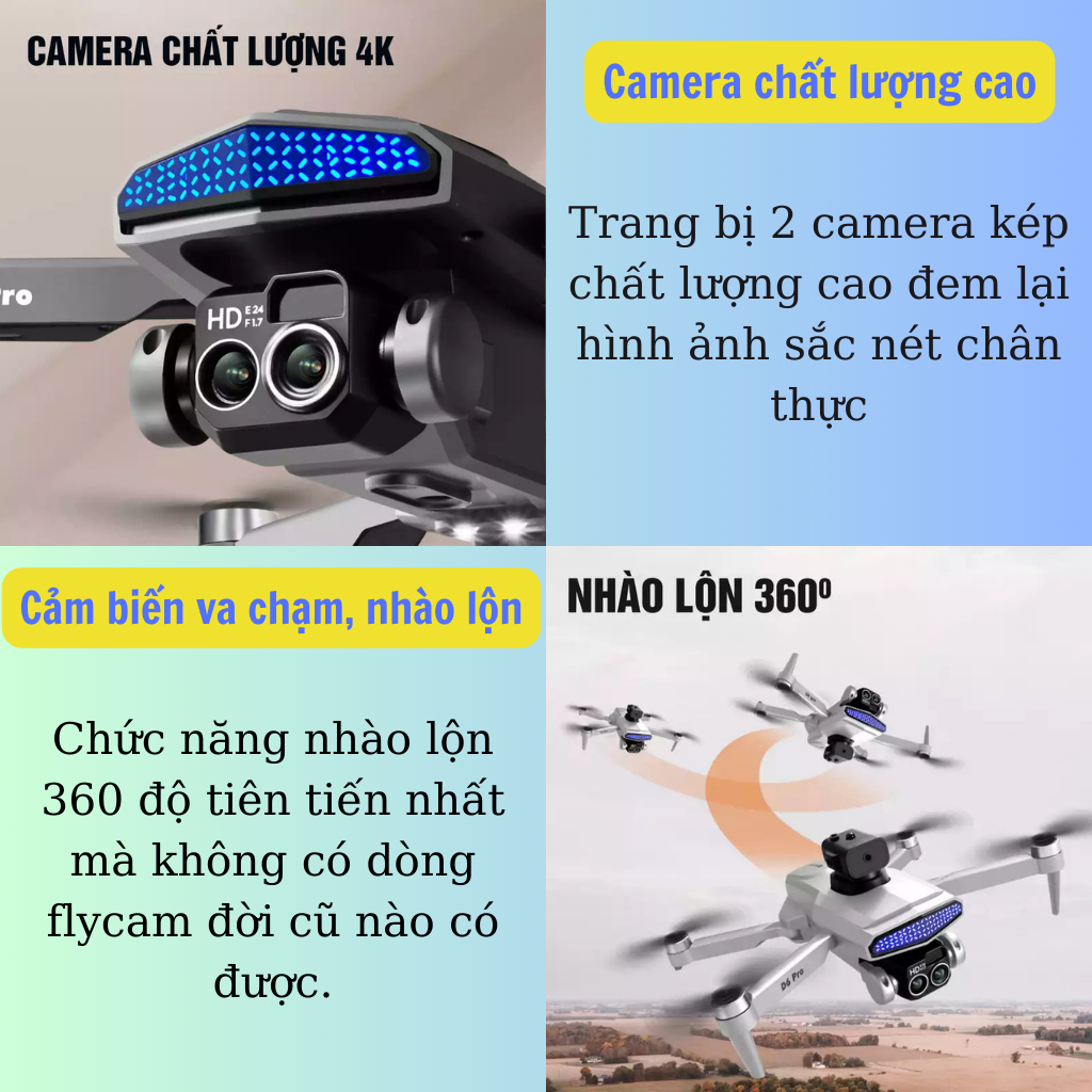 Flycam động cơ không chổi than giá rẻ 2024, Máy bay điều khiển từ xa D6 camera kép Full HD có nhào lộn pin 30p, Fly cam | BigBuy360 - bigbuy360.vn