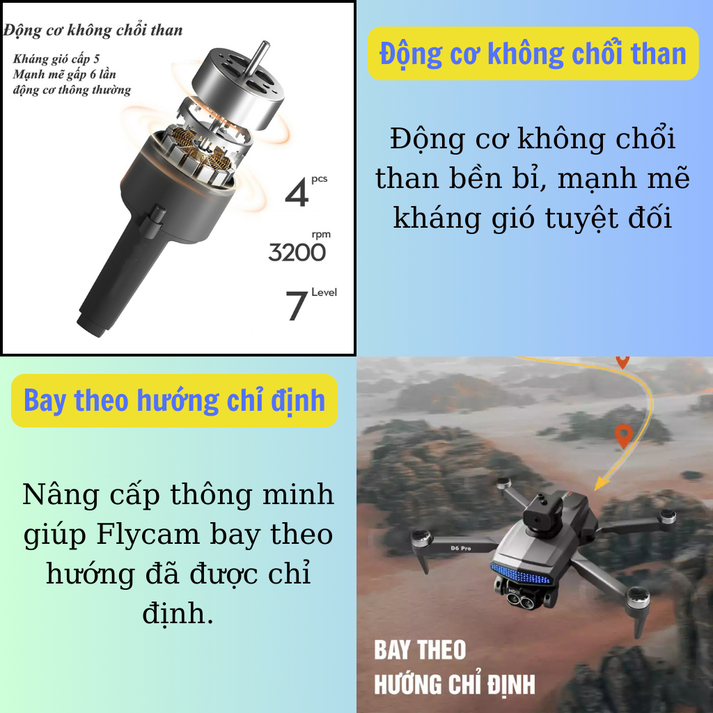 Flycam động cơ không chổi than giá rẻ 2024, Máy bay điều khiển từ xa D6 camera kép Full HD có nhào lộn pin 30p, Fly cam | BigBuy360 - bigbuy360.vn