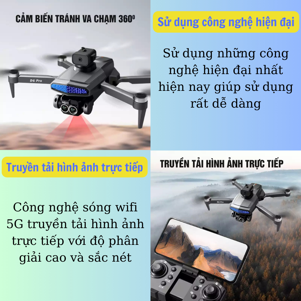 Flycam động cơ không chổi than giá rẻ 2024, Máy bay điều khiển từ xa D6 camera kép Full HD có nhào lộn pin 30p, Fly cam | BigBuy360 - bigbuy360.vn