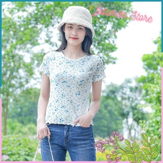 Áo phông nữ falumar, áo thun nữ cotton vải tăm hoa nhí co dãn 4 chiều