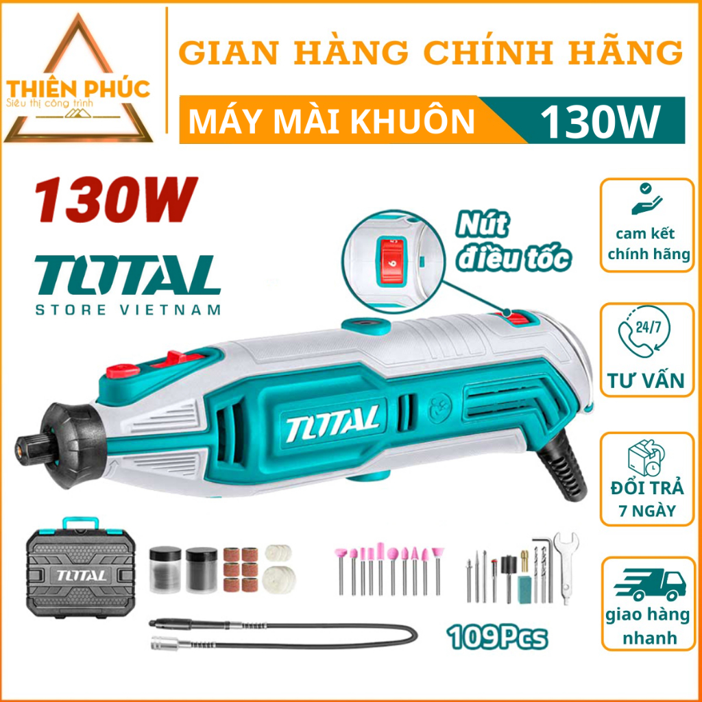 Máy mài khuôn mini Total TG513326, 130W, xanh trắng, 1.4kg, 35000 v/p, 109 phụ kiện