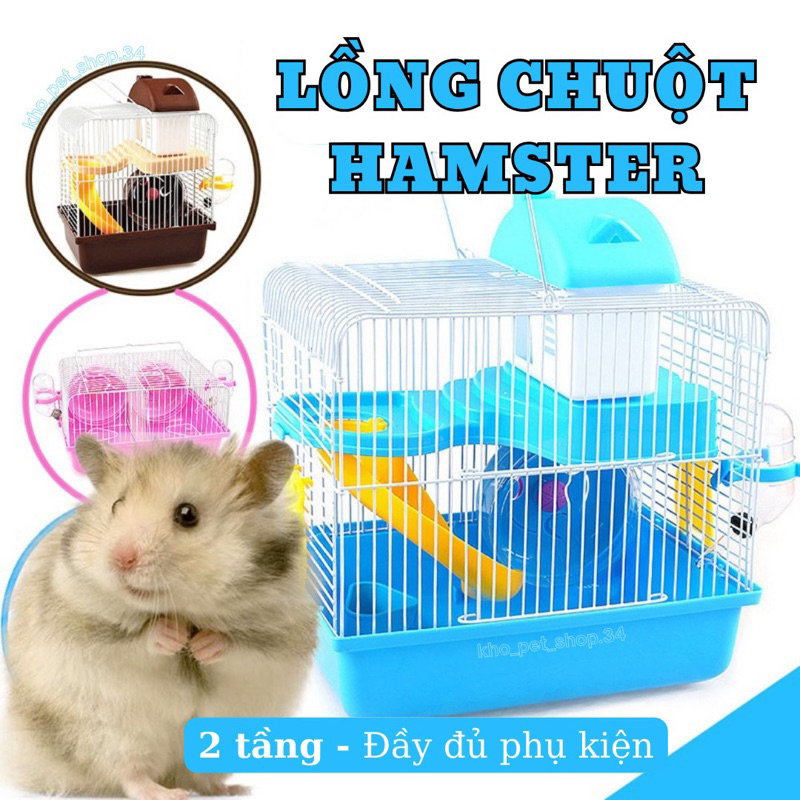 Lồng Chuột Hamster đầy đủ phụ kiện. Lồng nuôi hamster 2 tầng tiện dụng tặng full phụ kiện