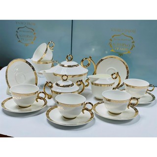 BỘ ẤM TÁCH TRÀ SỨ XƯƠNG 6 CỐC KÈM 2 HŨ ĐỰNG ĐƯỜNG, SỮA