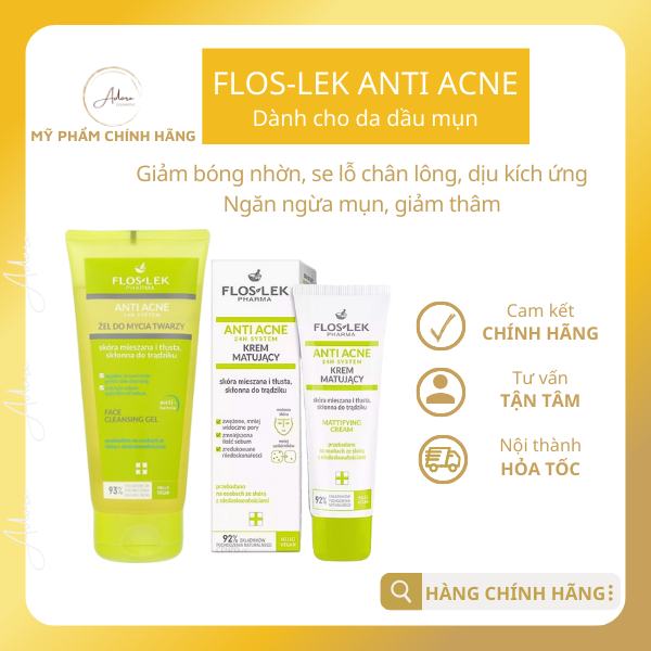 Floslek Anti Acne Kem dưỡng Flos lek kiềm dầu giảm nhờn ngăn ngừa mụn giảm thâm cho da dầu mụn