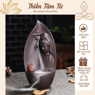 Tháp xông trầm,lư xông trầm ngược,lư đốt trầm phật bà quan âm chất liệu gốm cao cấp tặng trầm nụ