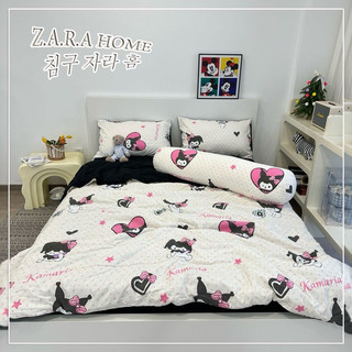 Bộ chăn ga gối Đũi Kuromi chăn chần bông đậu tặng kèm vỏ gối ôm