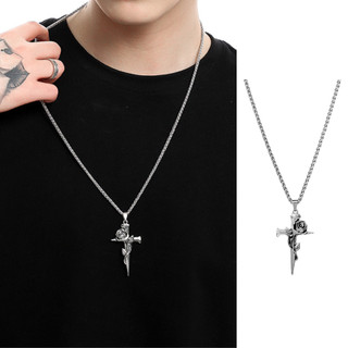 Dây Chuyền Nam Nữ Rose Thép TiTan Không Gỉ Vòng Cổ Chữ Thập Thời Trang Unisex Màu Bạc Phong Cách Hip Hop Tavi Studio