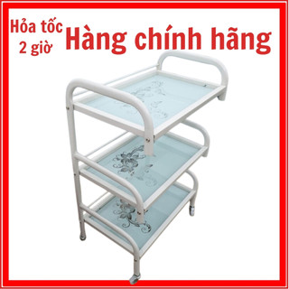 Xe đẩy 3 tầng,Kệ đẩy 3 tầng Hoa văn cao cấp,kệ spa 3 tầng chuyên dùng trong spa,thẩm mỹ viện