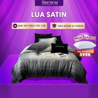 Bộ ga giường 4 món lụa satin serena mattress chính hãng set combo vỏ chăn ra gối nệm đệm trải phủ giường cao cấp
