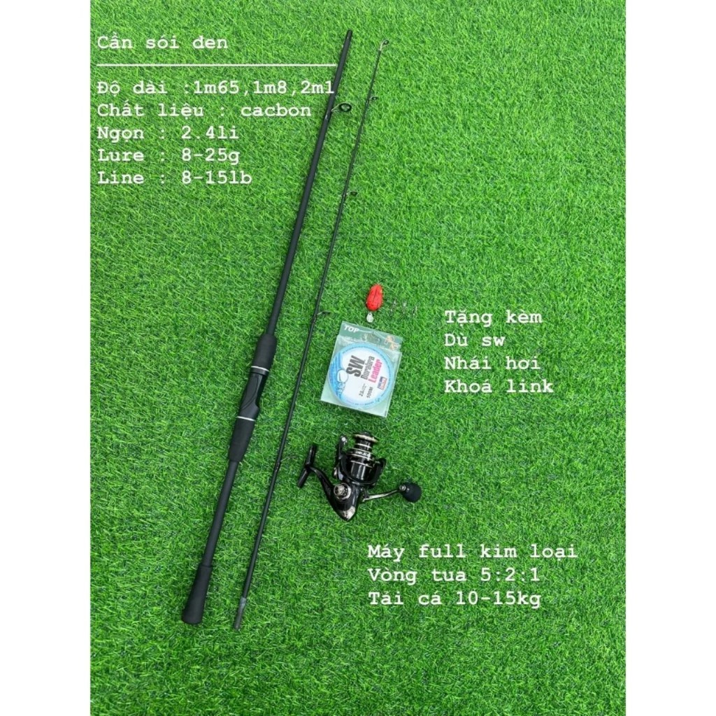 combo bộ cần câu lure sói đen máy ac 2000 và phụ kiện