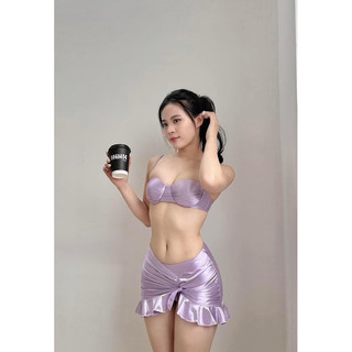 Bikini hai mảnh kèm khăn quấn hàng lụa cao cấp