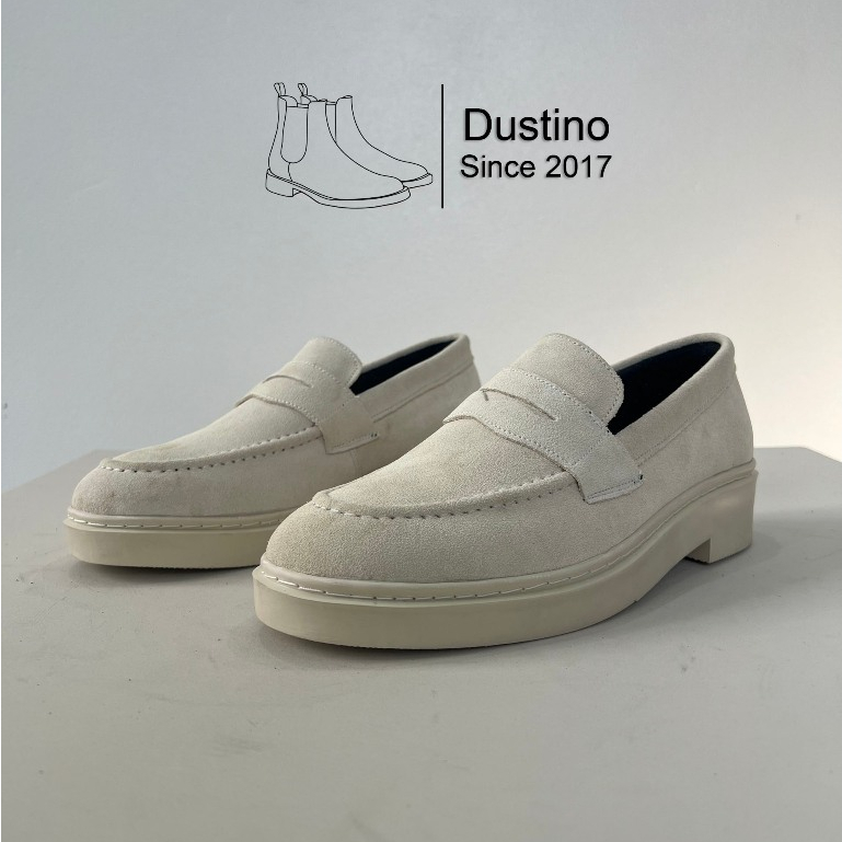 Giày Loafer tan da lộn, giày lười nam màu kem