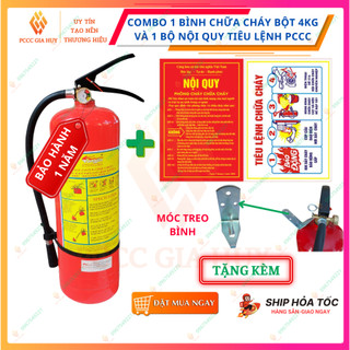 Bình cứu hỏa , combo 1 bình chữa cháy bột ABC 4Kg và 1 bộ nội quy tiêu lệnh tặng kèm 1 móc treo bình