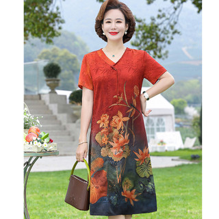 Đầm suông chất liệu lụa 30D sắc nét che bụng phù hợp với tuổi trung niên và người già
