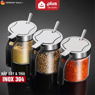 Lọ đựng gia vị thuỷ tinh boroslicate nắp bật bằng inox sus 304 cao cấp (+tặng kèm thìa inox 304) PHALEDO