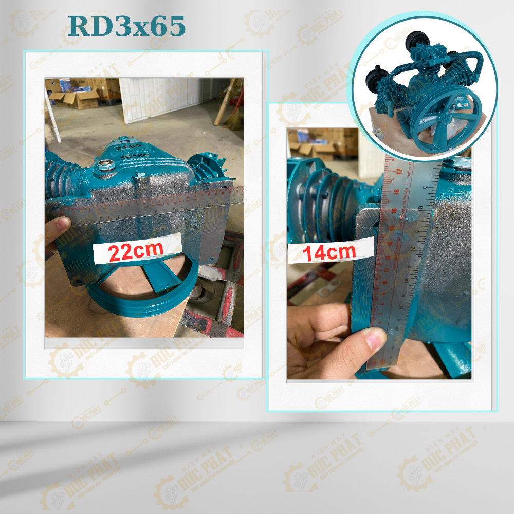 [Sỉ]Đầu nén khí 3 Piston 65mm,CS 2HP -3HP,màu xanh,hiệu RIDEN RD3X65A
