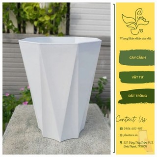 Chậu nhựa rẻ - chậu nhựa kim cương, chậu nhựa tám cạnh trắng 33x41x21cm