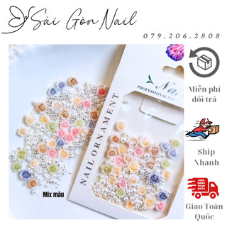 Phụ Kiện Charm Hoa Hồng Mix Bi Ngọc Set Túi Trang Trí Móng - Set charm hoa hồng mix màn trang trí nail