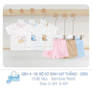 [Goodmama] Bộ quần áo cộc tay cho bé sơ sinh 3-7kg chất liệu Bamboo Petit mềm mát chính hãng goodmama