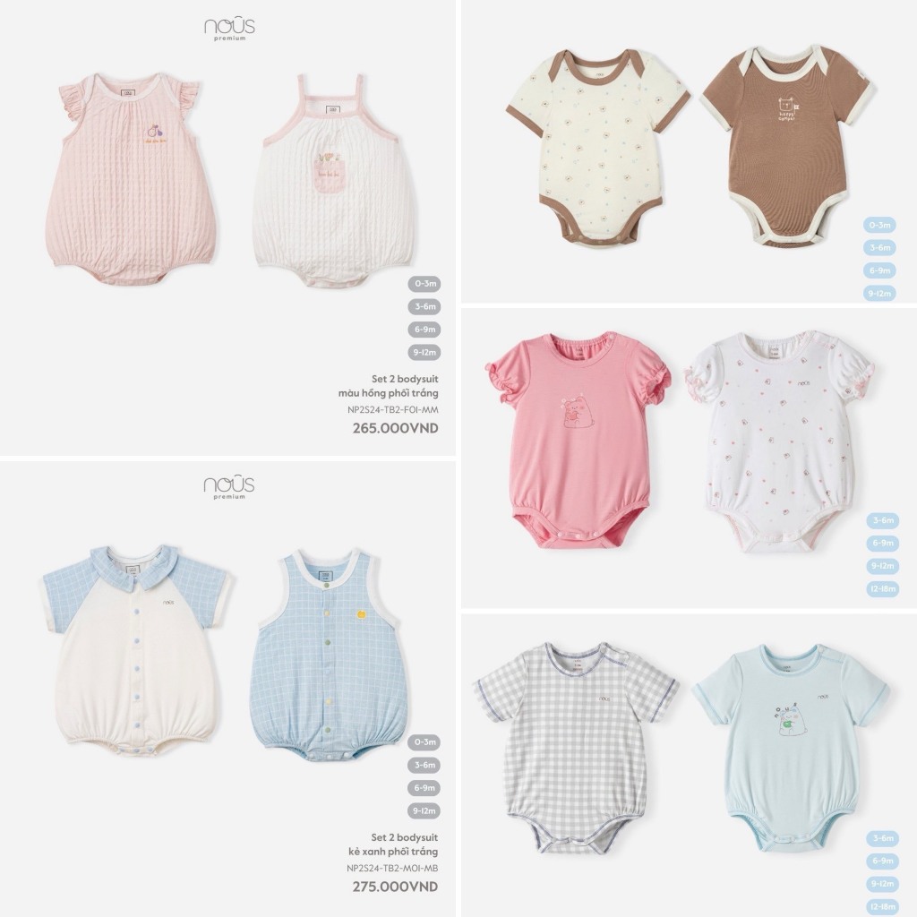 Set 2 bodysuit Nous body chip mềm mại thấm hút tốt NB2S24-TB2