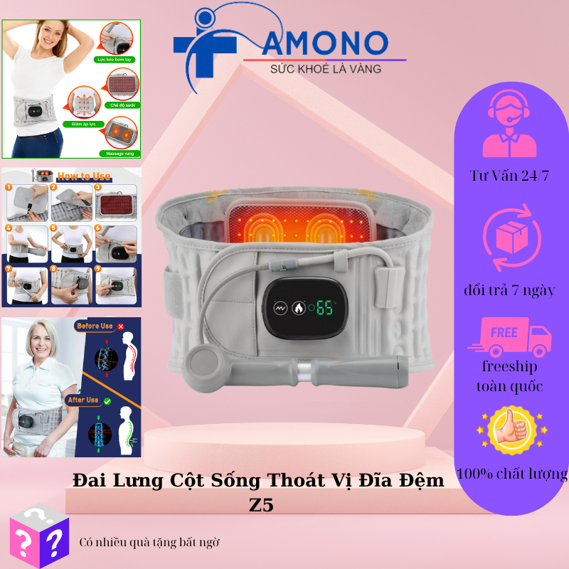 Đai Lưng Cột Sống Thoát Vị Đĩa Đệm Z5, Đai Hơi Kéo Giãn Định Hình Cột Sống - AMONO VIETNAM