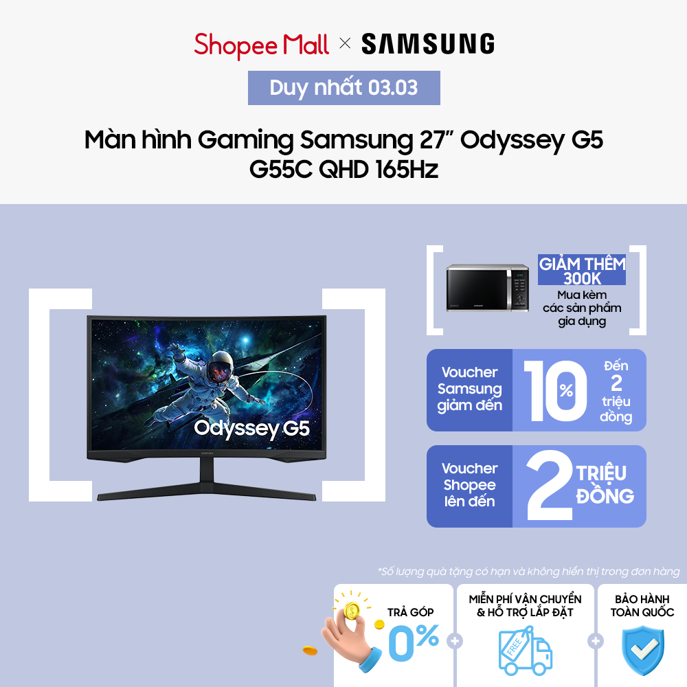 Màn hình Gaming Samsung 27 inch Odyssey G5 G55C QHD 165Hz