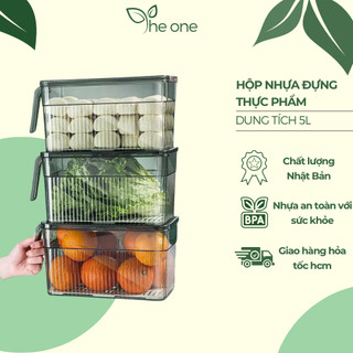 Hộp nhựa đựng thực phẩm cao cấp 5 lít có tay cầm, vỉ ráo nước tiện dụng, bao quản thực phẩm lâu hơn x2 lần