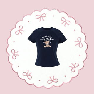 Áo thun Teddy form babytee/boxy tay raglan xanh đen thêu gấu phong cách vintage retro coquette Mania Cutie