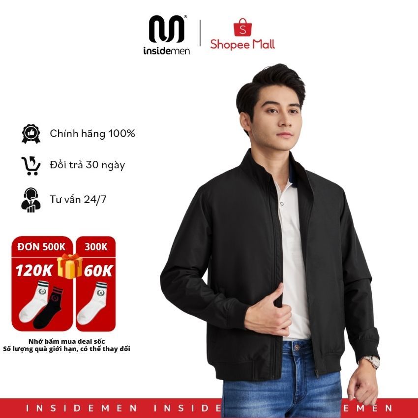 Áo khoác nam cao cấp INSIDEMEN 2 lớp dáng suông và séc chống kẹt chống nước chống gió dày dặn có 2 túi trong IJK016W2