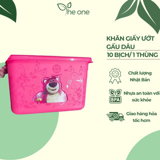 Combo 10 bịch khăn giấy ướt gấu dâu Phú Đạt TẶNG KÈM XÔ khăn giấy ướt đa năng. khăn giấy ướt tiện dụng