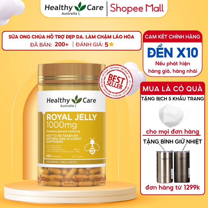 Healthy Care Royal Jelly Viên uống sữa ong chúa hỗ trợ làm đẹp da, làm chậm lão hóa 365 viên