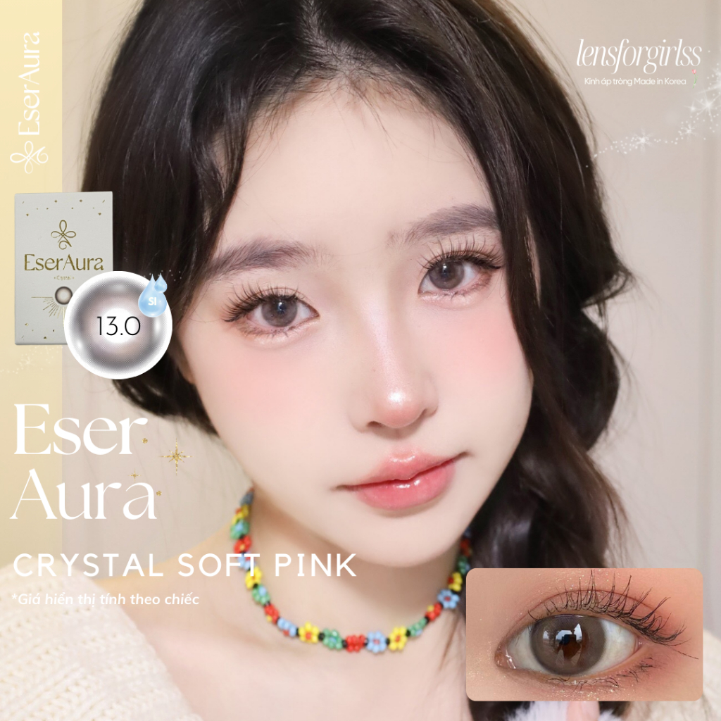 Kính áp tròng choco hồng khói CRYSTAL SOFT PINK dành cho mắt nhạy cảm | Hsd 6 tháng | Lens cận | LENSFORGIRLSS