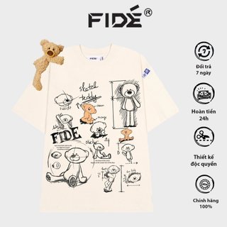 Áo thun FIDE TEEDY phông cotton unisex nam nữ form rộng cổ tròn áo đính gấu - AT49(TẶNG KÈM GẤU)