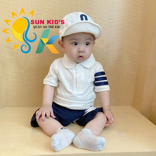 Bộ quần áo bé trai 3 vạch, Set công tử Áo Thun Polo classic ngắn tay và Quần đùi, bộ cotton mùa hè cho bé từ 9-28 kg
