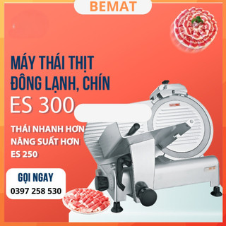 Máy thái thịt đông lạnh chín es250 es300 bán tự động inox điều chỉnh độ dày 0.5-12mm chuyên cắt giò chả thịt nguội