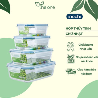 Hộp thủy tinh chữ nhật cao cấp inochi, hộp đựng cơm, chịu nhiệt cao, an toàn lò vi sóng máy rửa bát, nắp có lỗ thoát hơi