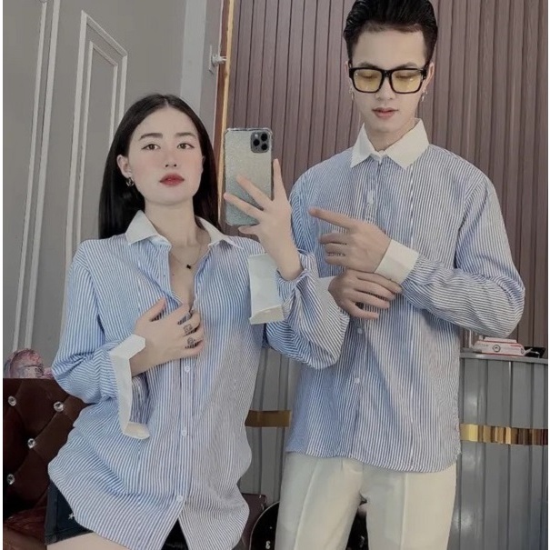 Áo sơ mi kẻ sọc nhỏ cao cấp sang trọng phối màu